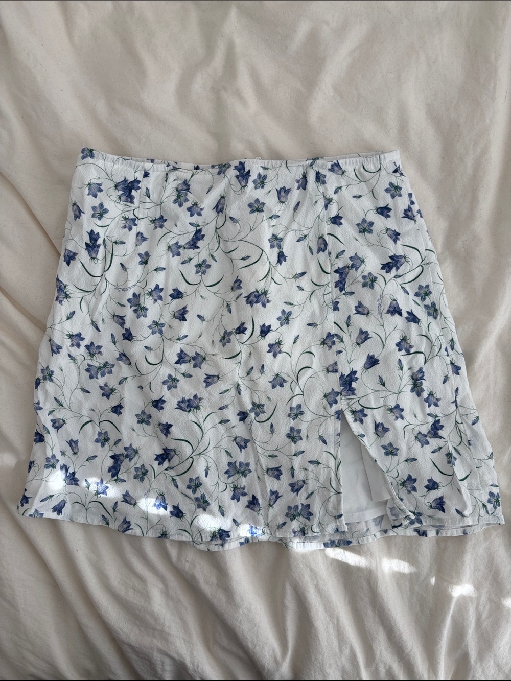 Sunday Best White Mini Skirt with Blue Floral Print